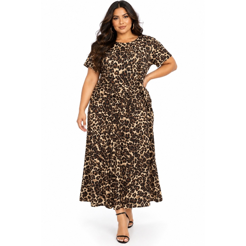 Nine Britton Nadine Leopard Print Short Sleeve Midi Dress 2X New With Tags
